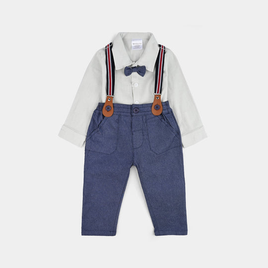 Infant Boys Cotton Interlock Suit-White/Navy