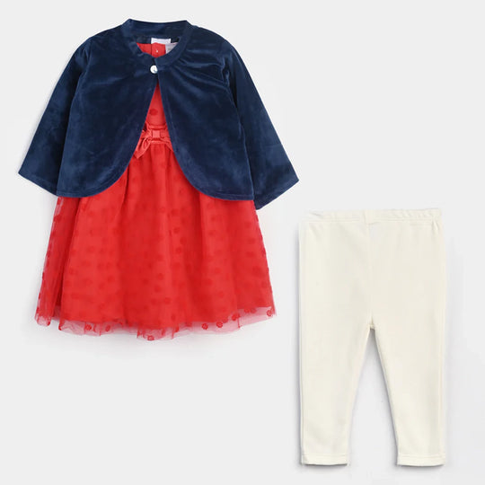 Infant Girls Fancy Frock Suit-Navy Red