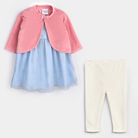 Infant Girls Cotton Interlock Frock Fancy Suit-Blue/Pink