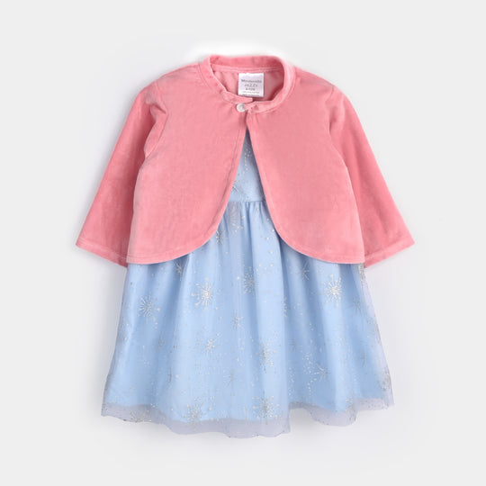 Infant Girls Cotton Interlock Frock Fancy Suit-Blue/Pink
