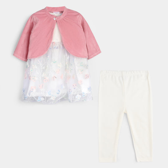 Infant Girls Cotton Interlock Fancy Suit 281-019 E-C-Pink.Wht