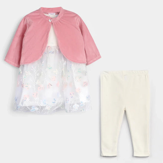 Infant Girls Fancy Frock Suit-Pink/White