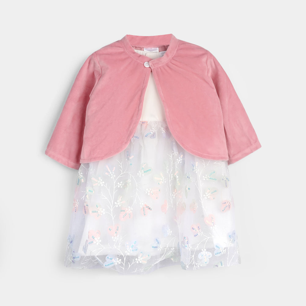 Infant Girls Cotton Interlock Fancy Suit 281-019 E-C-Pink.Wht