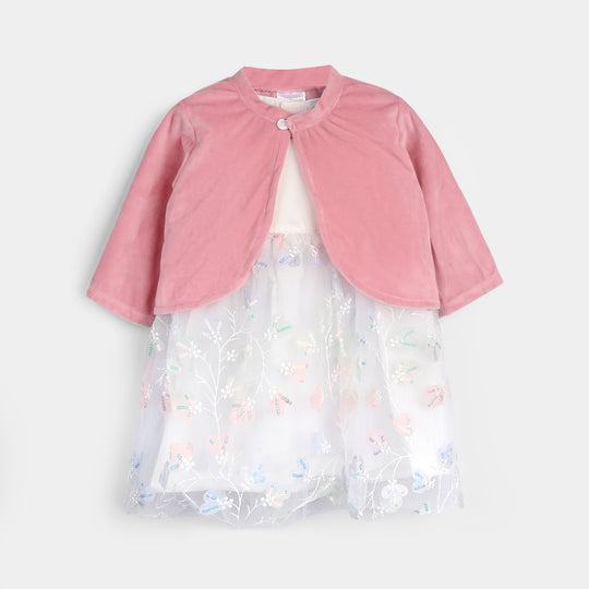 Infant Girls Cotton Interlock Fancy Suit 281-019 E-C-Pink.Wht