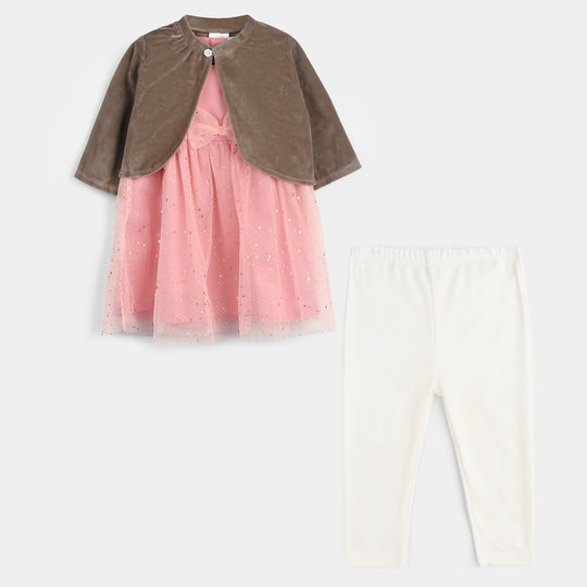 Infant Girls Cotton Interlock Fancy Suit 281-016 E-C-Pink.Brn