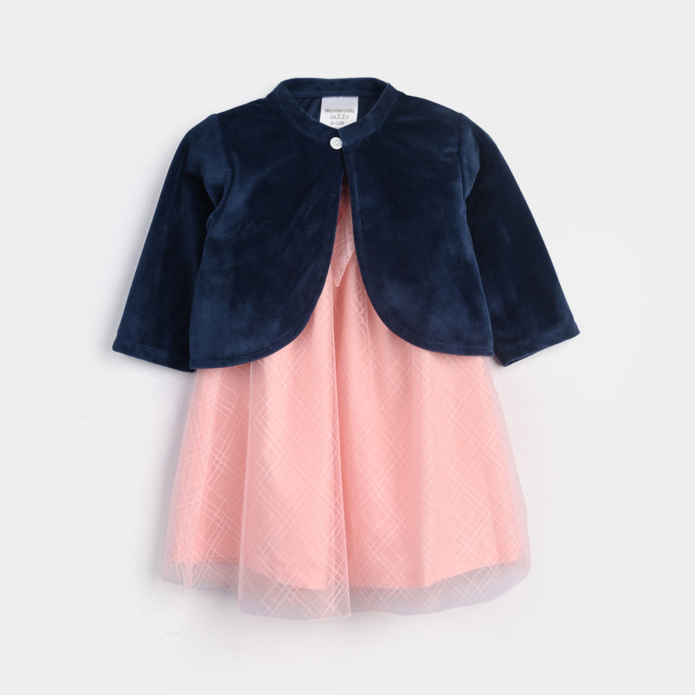 Infant Girls Cotton Interlock Fancy Suit-Navy/Pink
