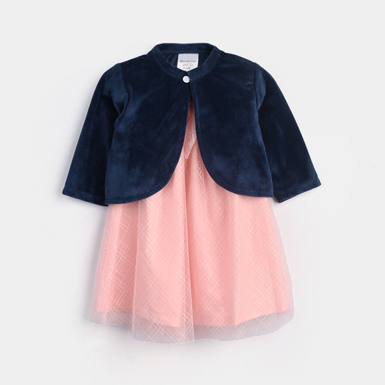 Infant Girls Cotton Interlock Fancy Suit-Navy/Pink