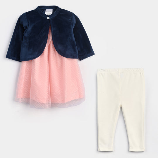 Infant Girls Cotton Interlock Fancy Suit-Navy/Pink