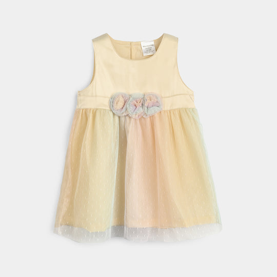 Infant Girls Cotton Interlock Frock Fancy Suit -Yellow/Purple