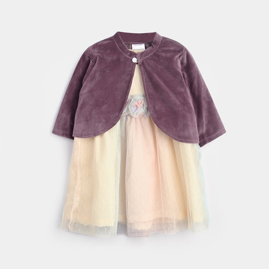 Infant Girls Cotton Interlock Frock Fancy Suit -Yellow/Purple