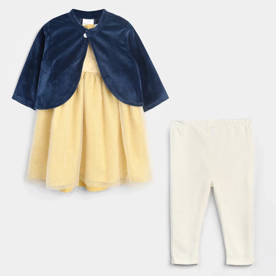 Infant Girls Fancy Frock Suit-Yellow/Navy