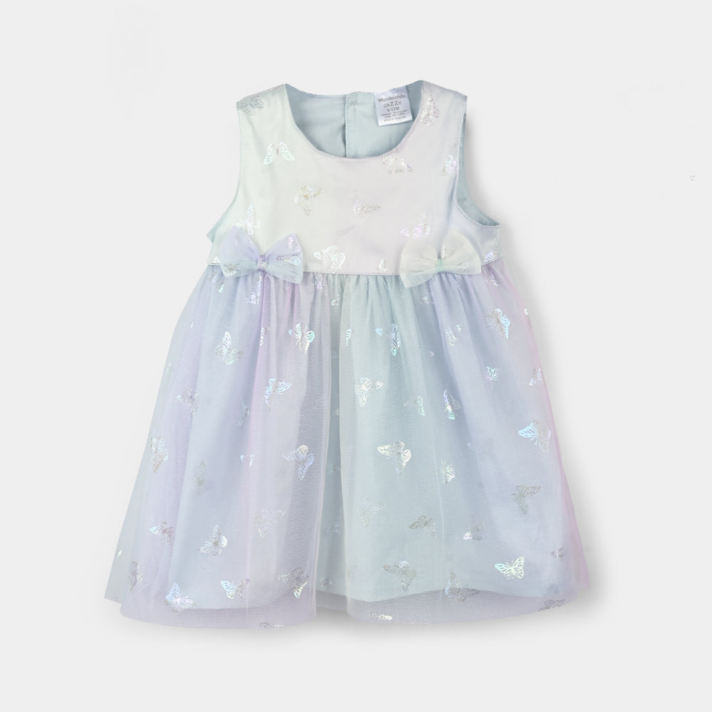 Infant Girls Cotton Interlock Frock Fancy Suit-Multi/Pink