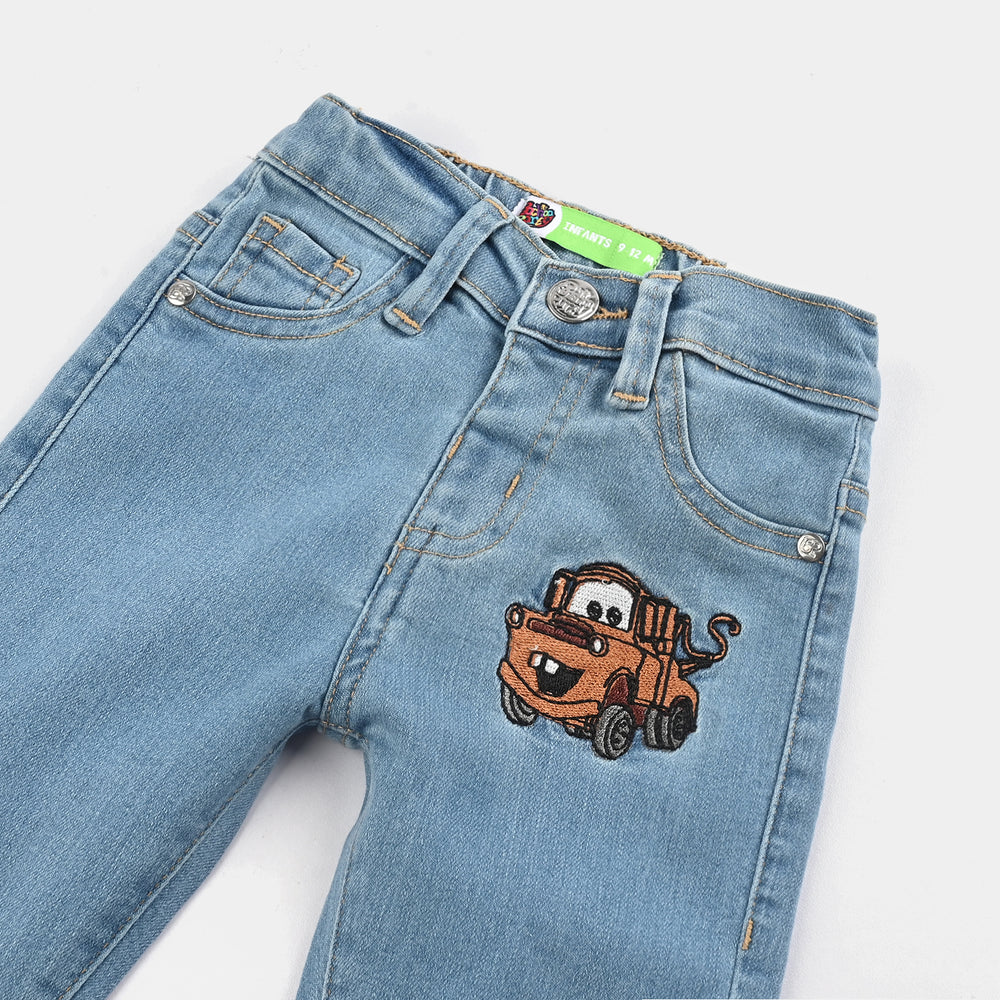 Infant Boys Denim Stretch Pant Cars-Light Blue