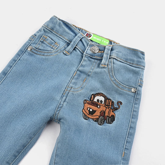 Infant Boys Denim Stretch Pant Cars-Light Blue