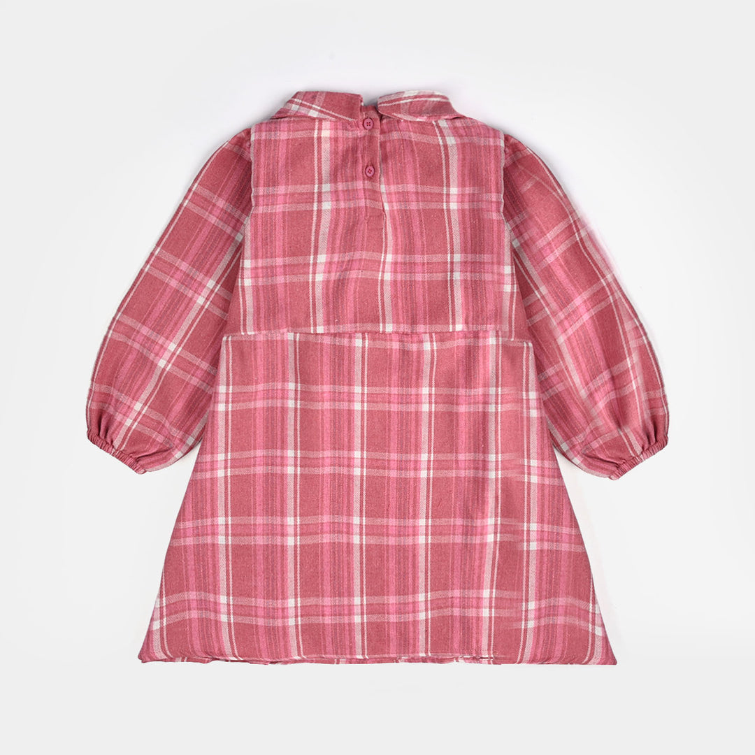 Girls Cotton Casual Frock Pink Check-PINK