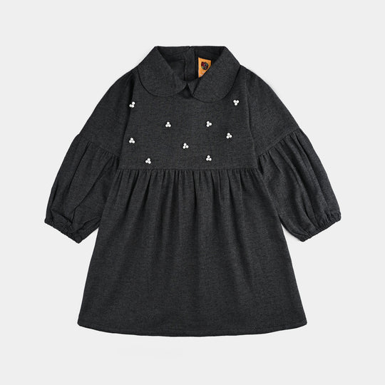 Girls Cotton Casual Frock Dark-GREY