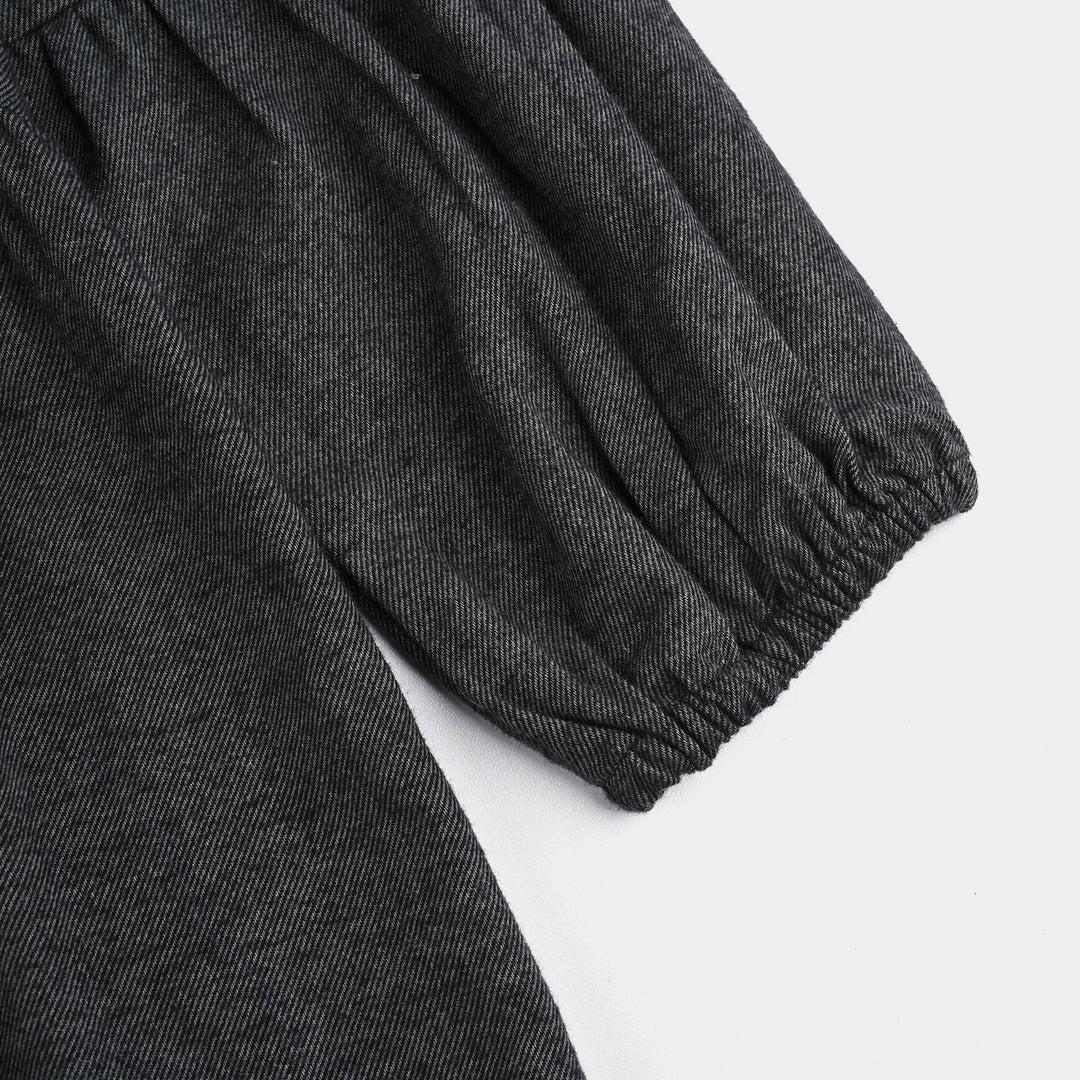 Girls Cotton Casual Frock Dark-GREY