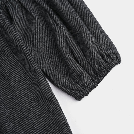 Girls Cotton Casual Frock Dark-GREY