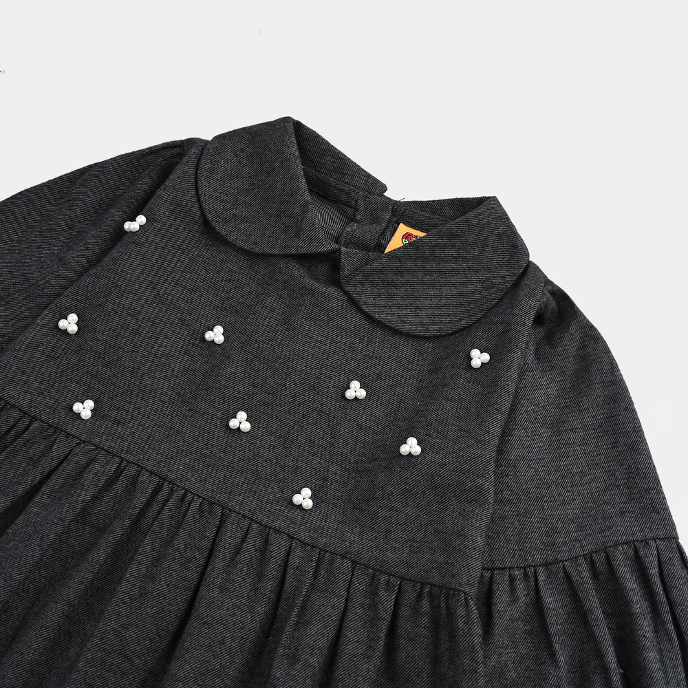 Girls Cotton Casual Frock Dark-GREY