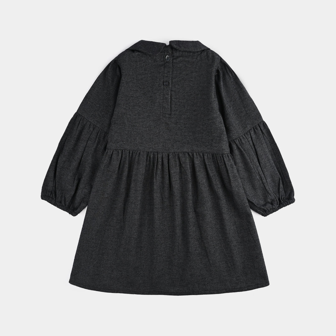 Girls Cotton Casual Frock Dark-GREY