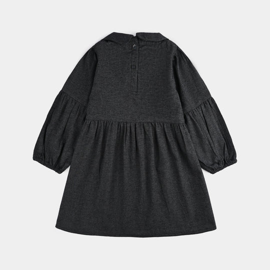 Girls Cotton Casual Frock Dark-GREY