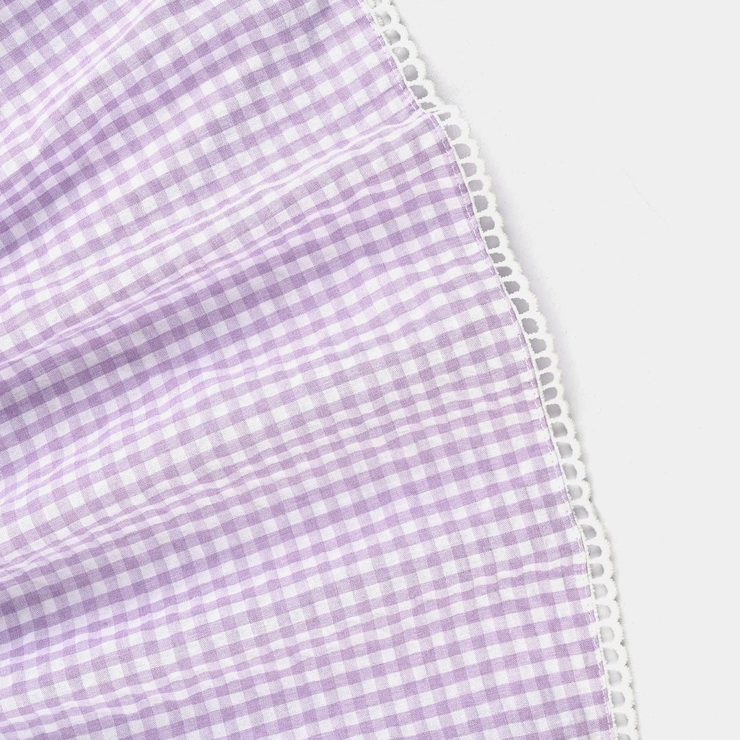 Girls Poly Jersey Emb Top Flowers Checks-Purple