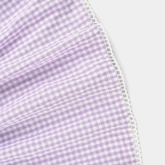 Girls Poly Jersey Emb Top Flowers Checks-Purple