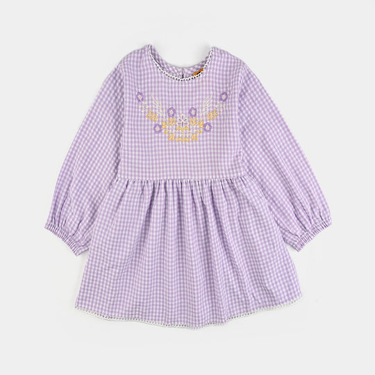 Girls Poly Jersey Emb Top Flowers Checks-Purple