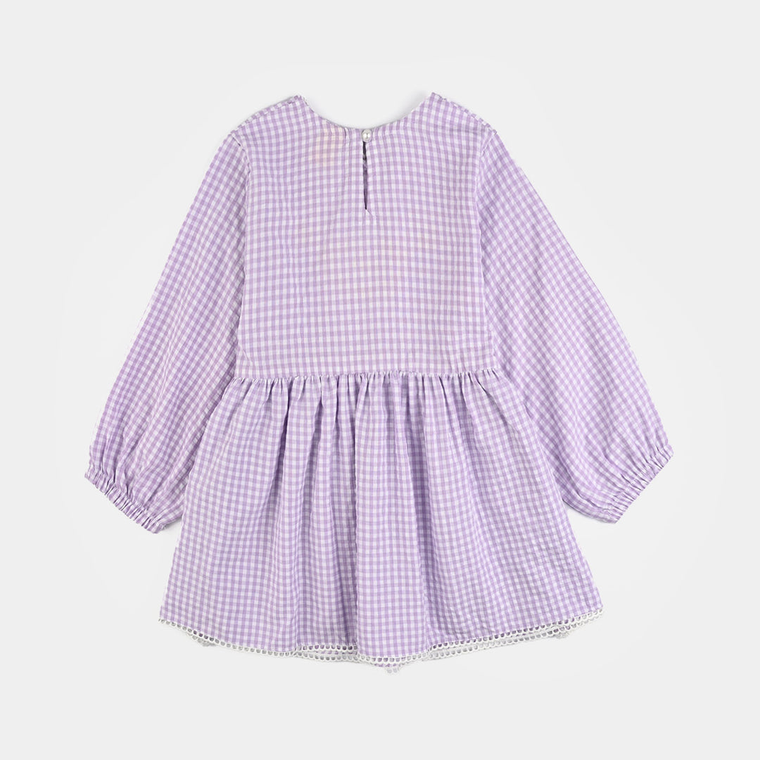 Girls Poly Jersey Emb Top Flowers Checks-Purple