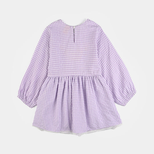 Girls Poly Jersey Emb Top Flowers Checks-Purple