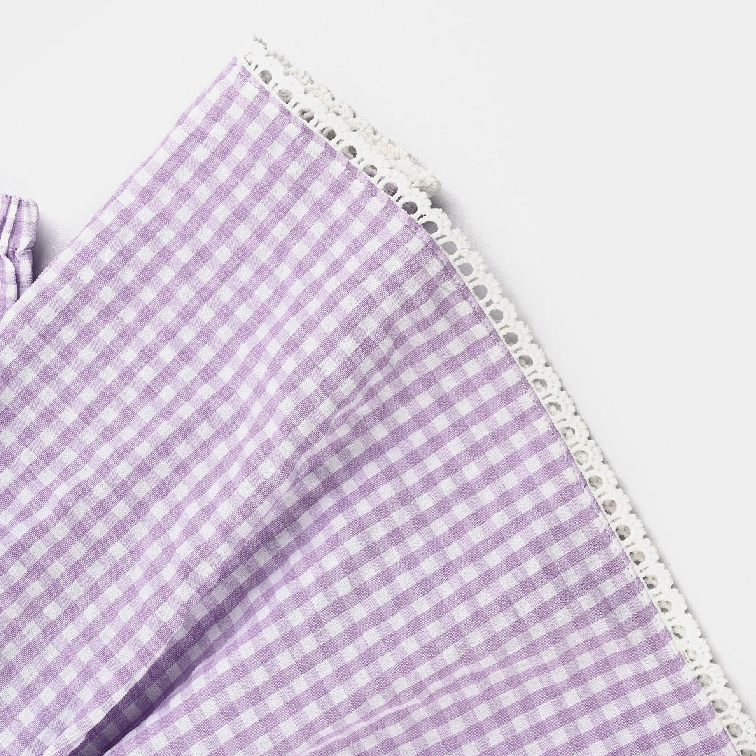 Infant Girls Poly Jersey Emb Top Flowers Checks-Purple