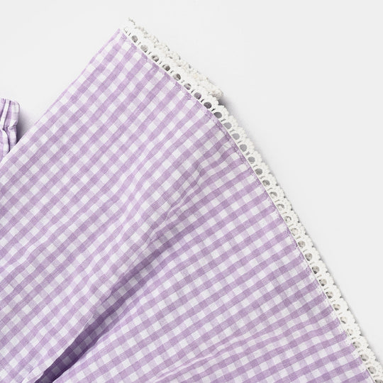 Infant Girls Poly Jersey Emb Top Flowers Checks-Purple