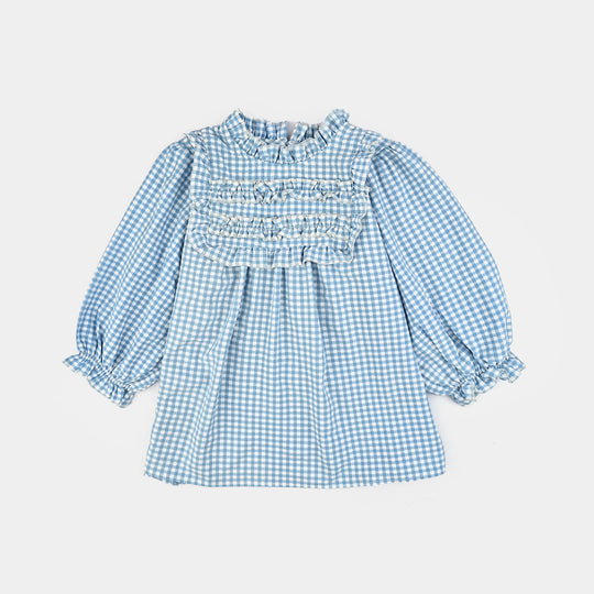 Girls Poly Jersey Casual Top Sky Checks-LIGHT BLUE