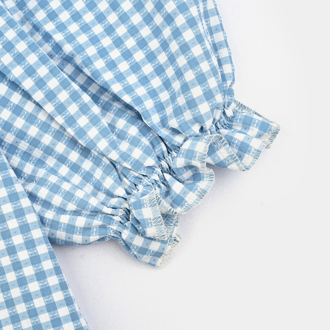 Girls Poly Jersey Casual Top Sky Checks-LIGHT BLUE