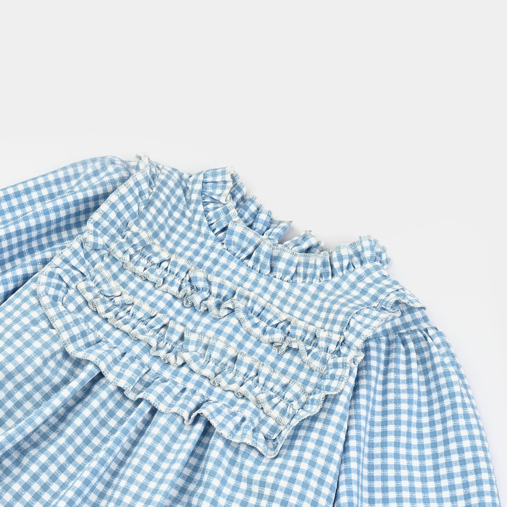 Girls Poly Jersey Casual Top Sky Checks-LIGHT BLUE