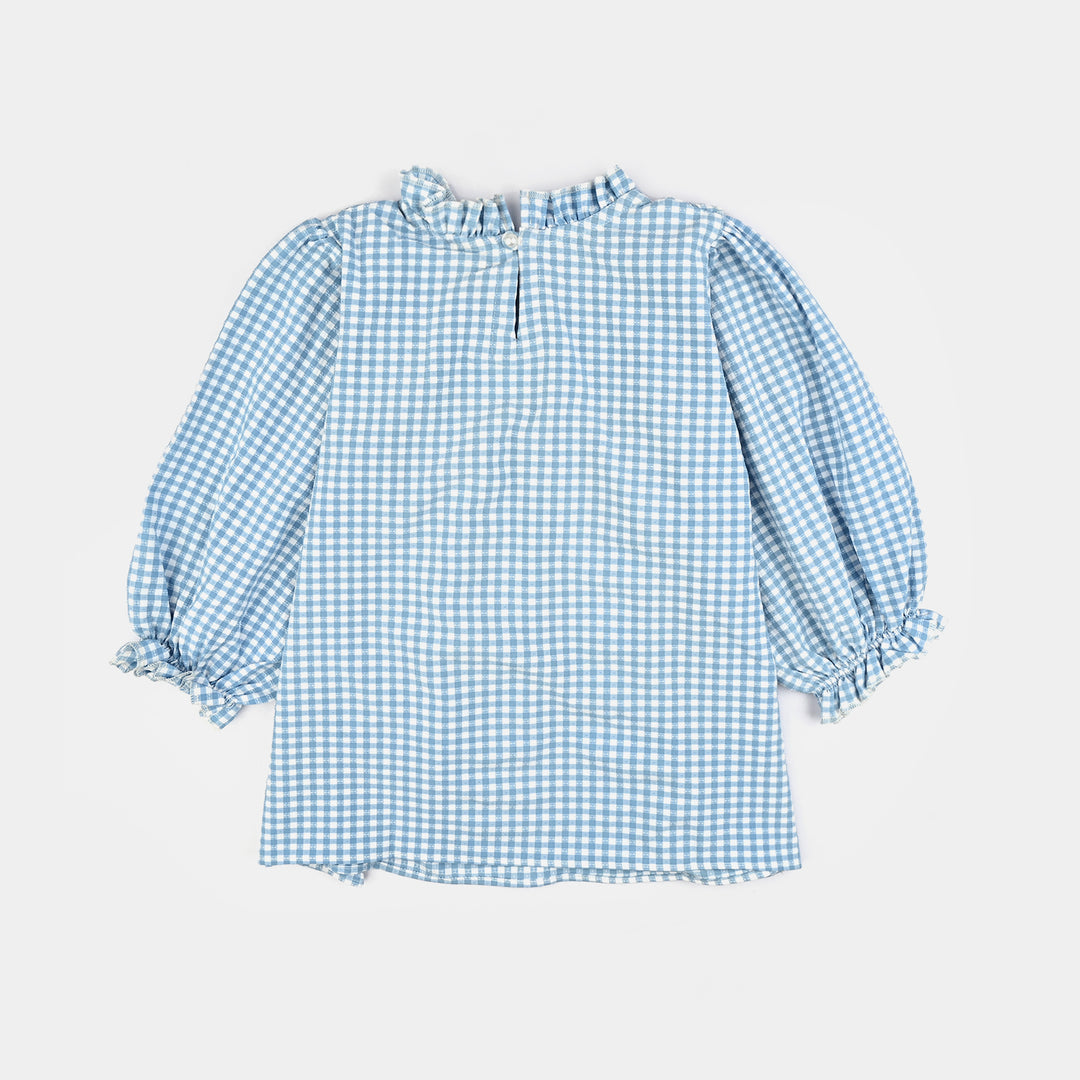 Girls Poly Jersey Casual Top Sky Checks-LIGHT BLUE