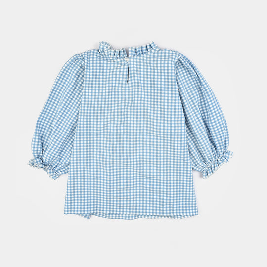 Girls Poly Jersey Casual Top Sky Checks-LIGHT BLUE