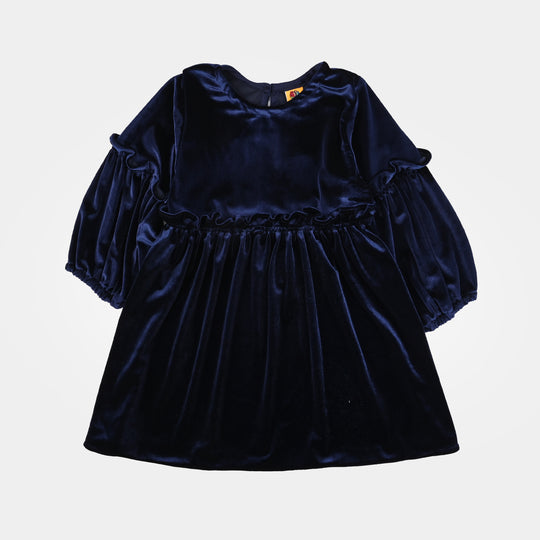 Girls Velvet Casual Frock Ocean-Navy Blue