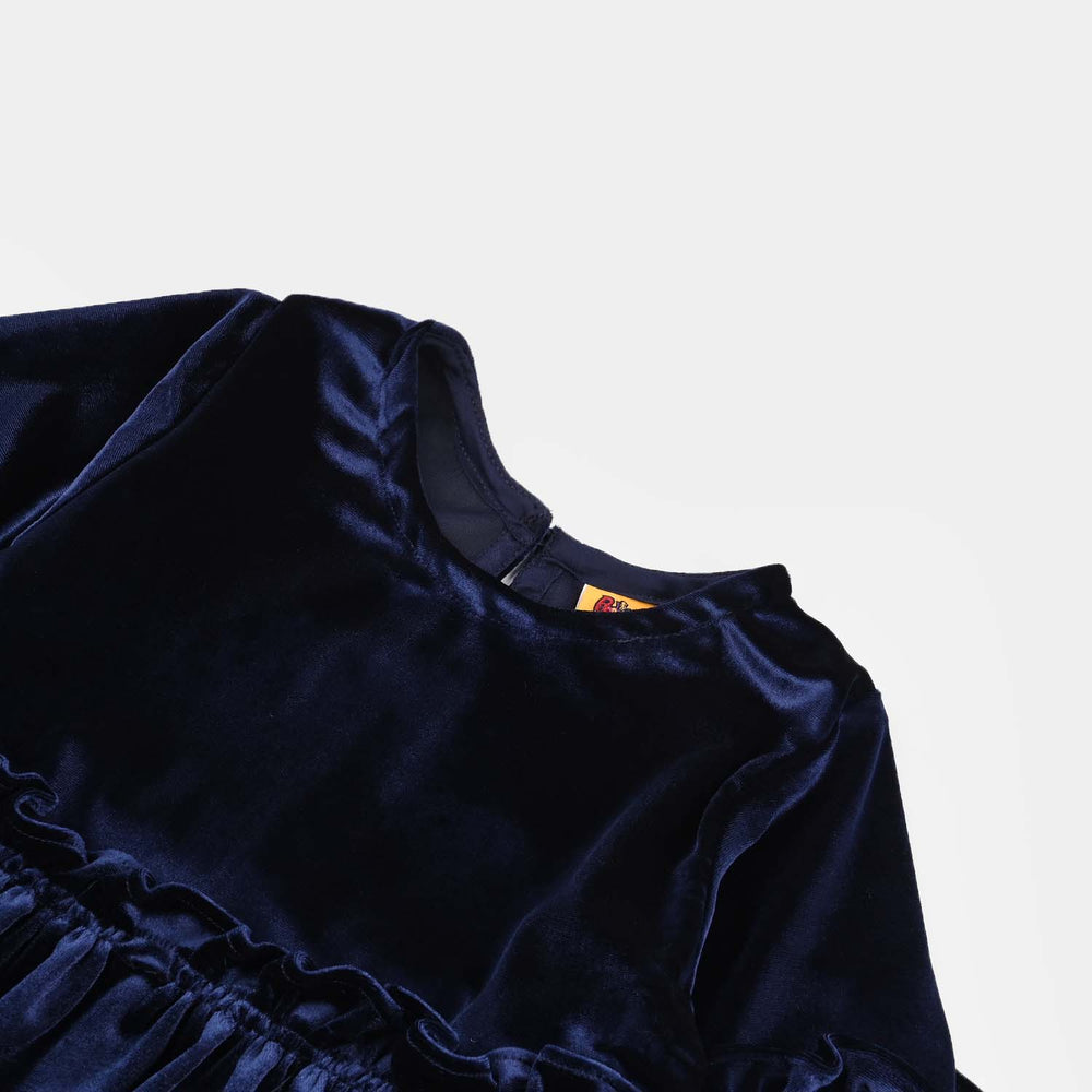Girls Velvet Casual Frock Ocean-Navy Blue