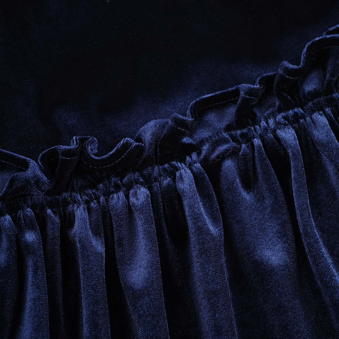 Girls Velvet Casual Frock Ocean-Navy Blue