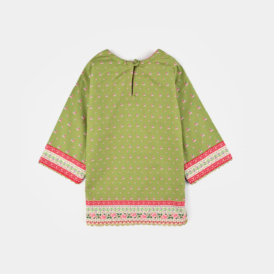 Infant Girls Cotton Poplin Printed Kurti Desi - Green