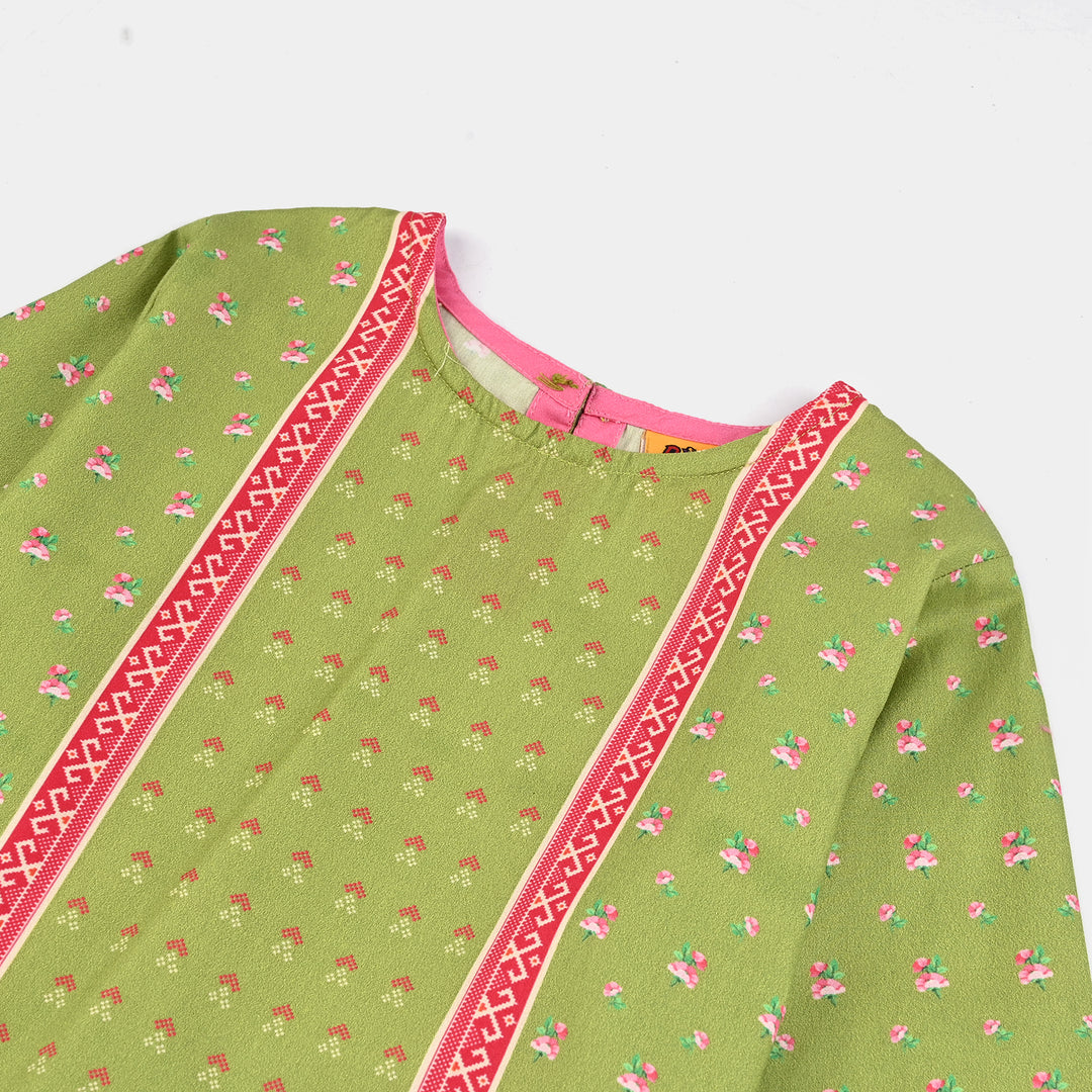 Girls Cotton Poplin Printed Kurti Desi Green