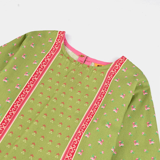 Girls Cotton Poplin Printed Kurti Desi Green