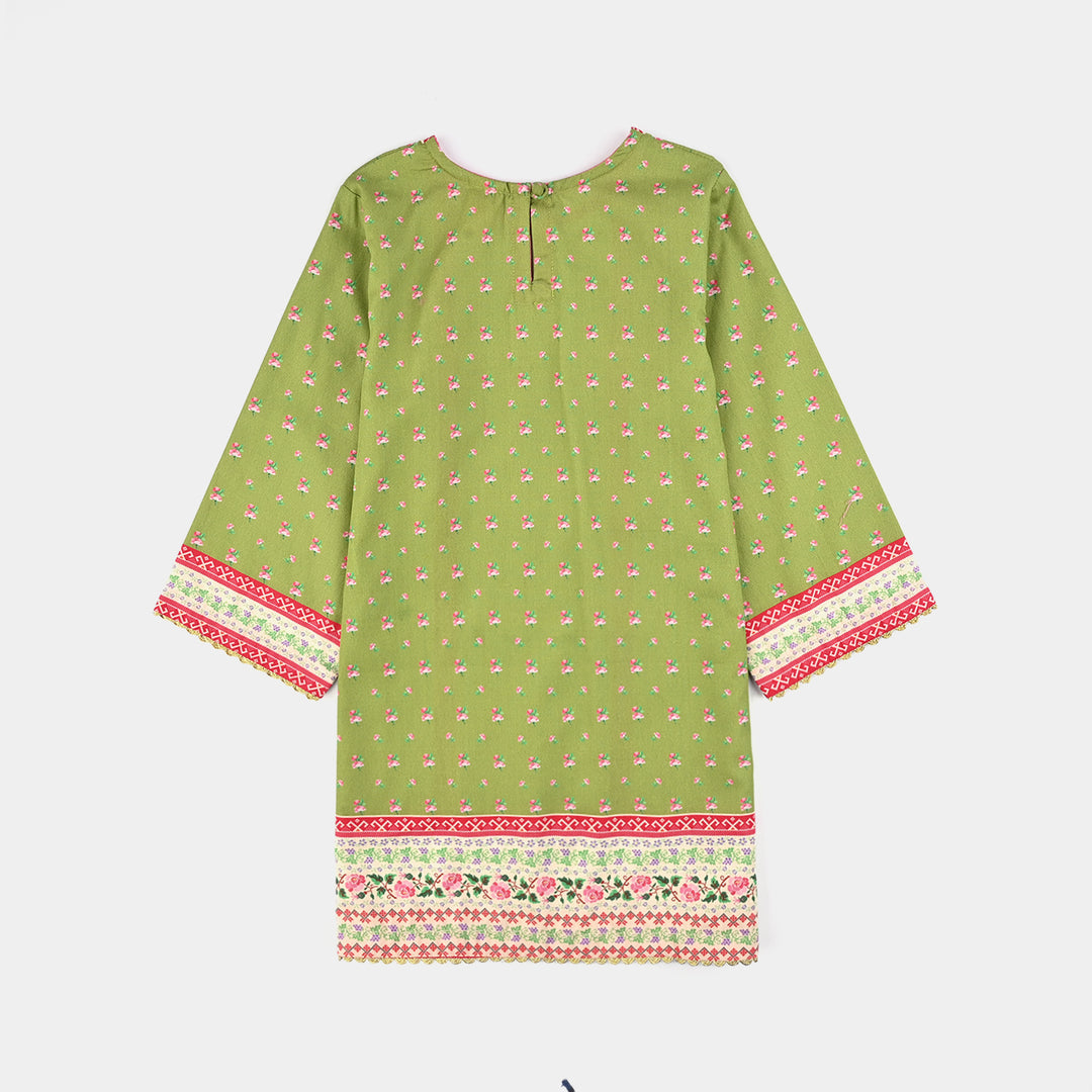 Girls Cotton Poplin Printed Kurti Desi Green