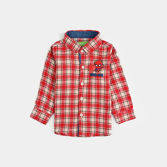 Infant Boys Flannel Shirt-Red Check
