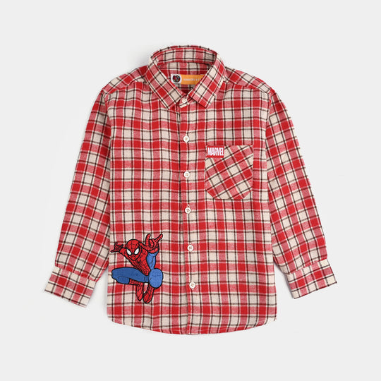 Boys Flannel Shirt-Red Check
