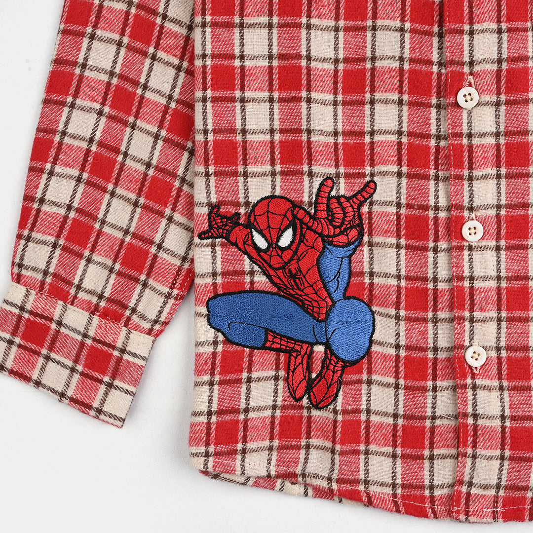 Boys Flannel Shirt-Red Check