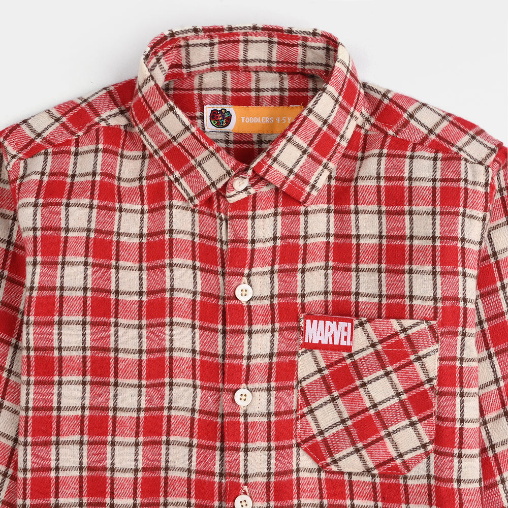 Boys Flannel Shirt-Red Check