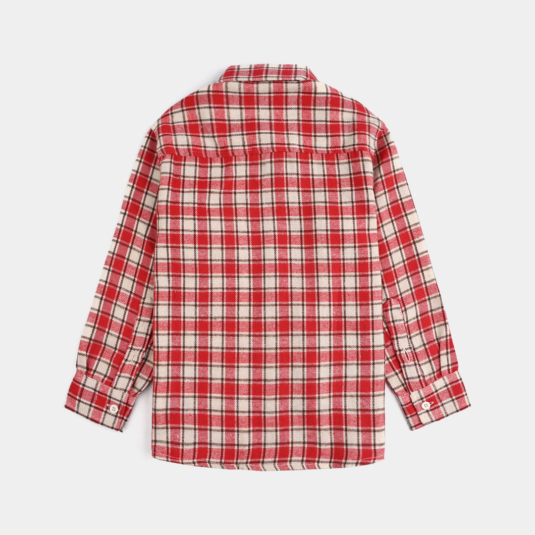 Boys Flannel Shirt-Red Check