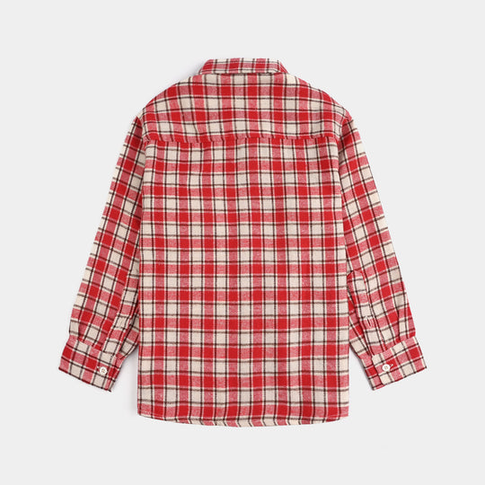 Boys Flannel Shirt-Red Check